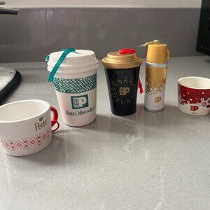 Set of 6 Peet's Coffee Holiday Ornaments